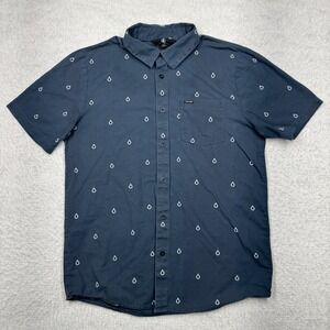 Volcom Button Up Short Sleeve Shirt Logo Print Blue Men's Size Medium